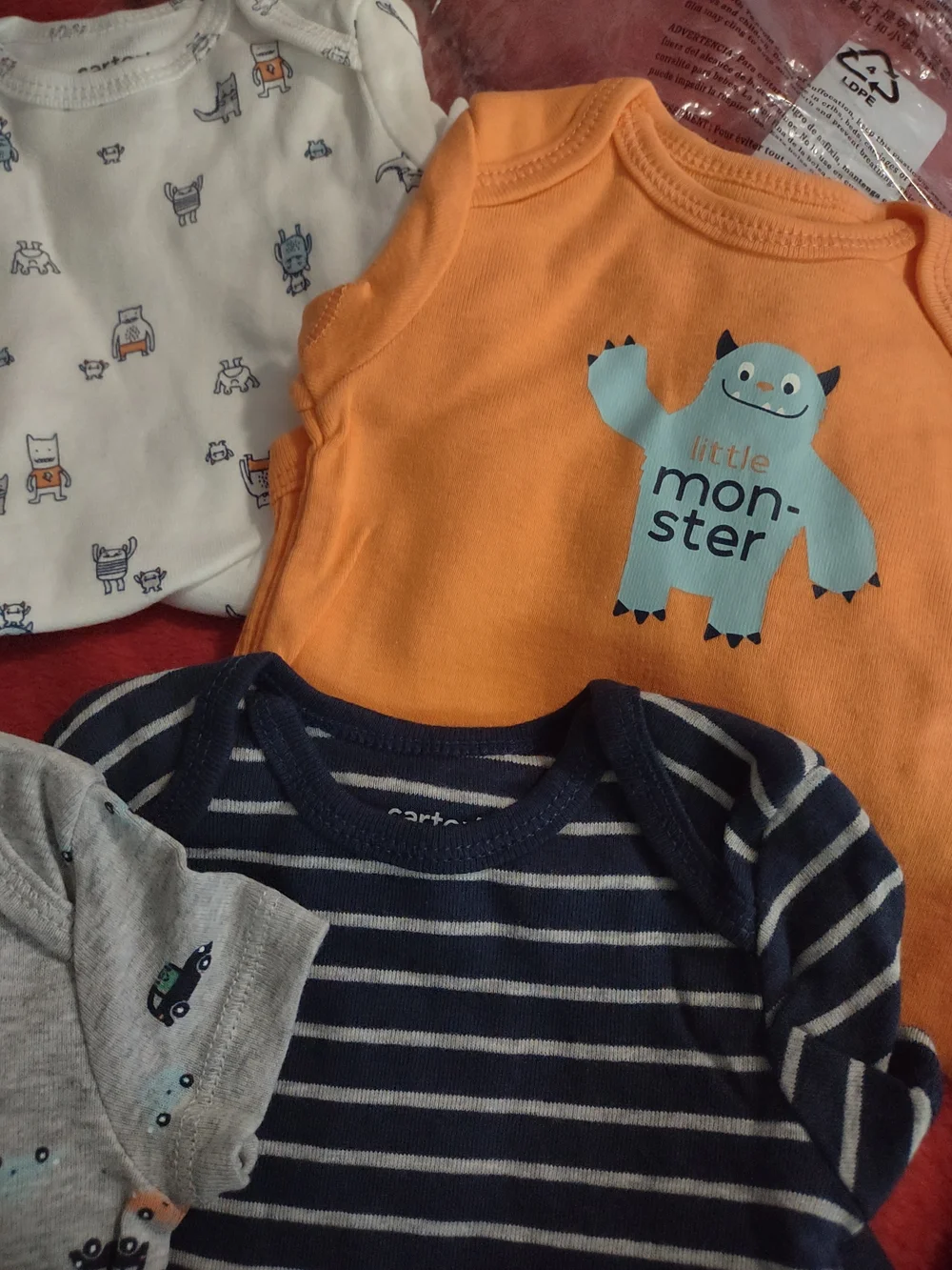 Carter's 5-Piece Baby Onesie Set — Orange, Light Blue, Navy, Gray, White